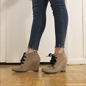 Anthropogie Bussola Beige Suede Boots w/Wedge Heel